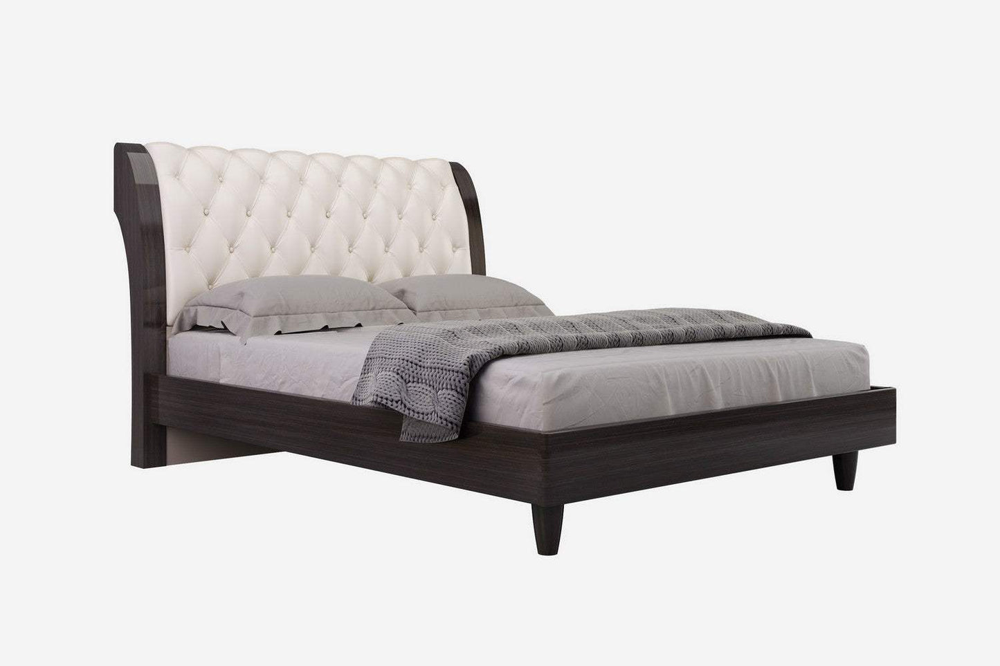 Solid Wood King Tufted Beige Upholstered Faux Leather Bed With Nailhead Trim - Homeroots - Flyclothing LLC