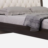 Solid Wood King Tufted Beige Upholstered Faux Leather Bed With Nailhead Trim - Homeroots