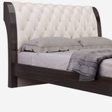 Solid Wood King Tufted Beige Upholstered Faux Leather Bed With Nailhead Trim - Homeroots - Flyclothing LLC