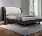 Solid Wood King Tufted Beige Upholstered Faux Leather Bed With Nailhead Trim - Homeroots