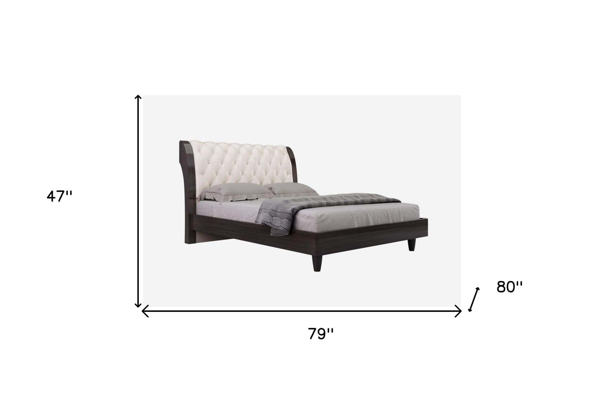 Solid Wood King Tufted Beige Upholstered Faux Leather Bed With Nailhead Trim - Homeroots