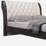 Solid Wood King Tufted Beige Upholstered Faux Leather Bed With Nailhead Trim - Homeroots