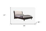 Solid Wood Queen Tufted Beige Upholstered Faux Leather Bed With Nailhead Trim - Homeroots - Flyclothing LLC