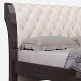Solid Wood Queen Tufted Beige Upholstered Faux Leather Bed With Nailhead Trim - Homeroots