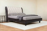 Solid Wood Queen Tufted Beige Upholstered Faux Leather Bed With Nailhead Trim - Homeroots