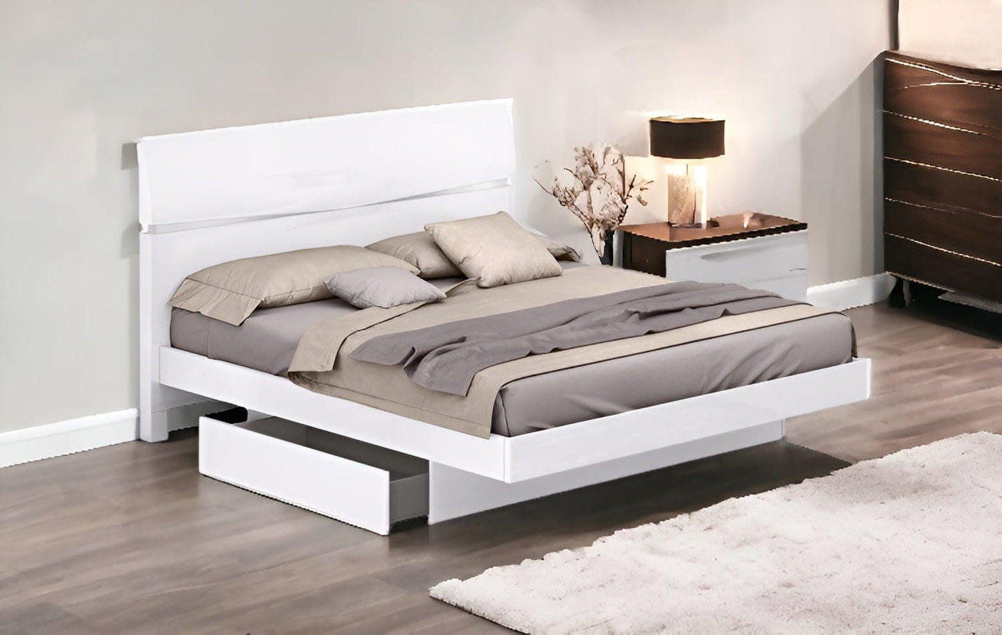 80'" X 60'" X 42.5'" Modern Queen White High Gloss Bed - Homeroots - Flyclothing LLC