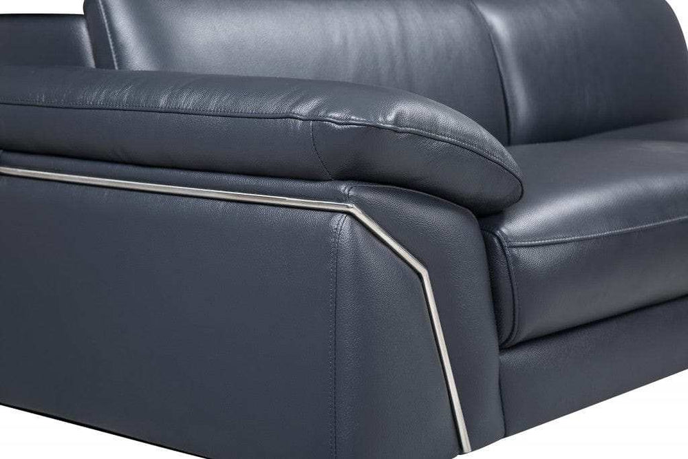 Navy Blue Italian Leather L Shaped Two Piece Sofa and Chaise Sectional - Homeroots - Flyclothing LLC