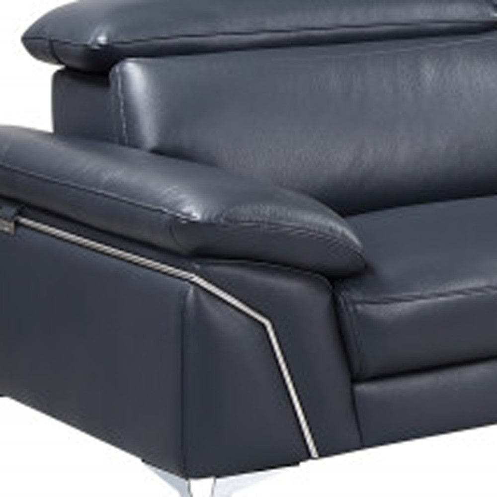 Navy Blue Italian Leather L Shaped Two Piece Sofa and Chaise Sectional - Homeroots - Flyclothing LLC