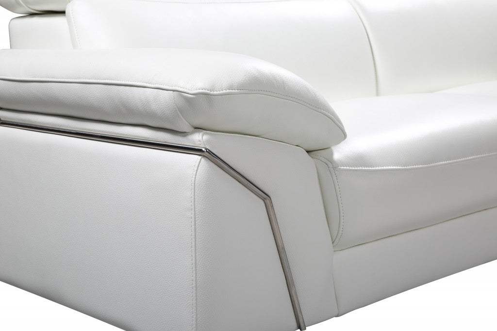 White Italian Leather L Shaped Two Piece Sofa and Chaise Sectional - Homeroots - Flyclothing LLC