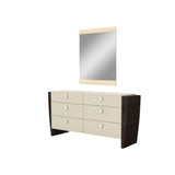 Four Piece Beige Solid and Manufactured Wood Bedroom Set With Mirror - Homeroots