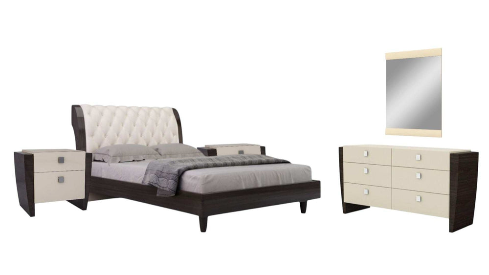 Four Piece Beige Solid and Manufactured Wood Bedroom Set With Mirror - Homeroots - Flyclothing LLC