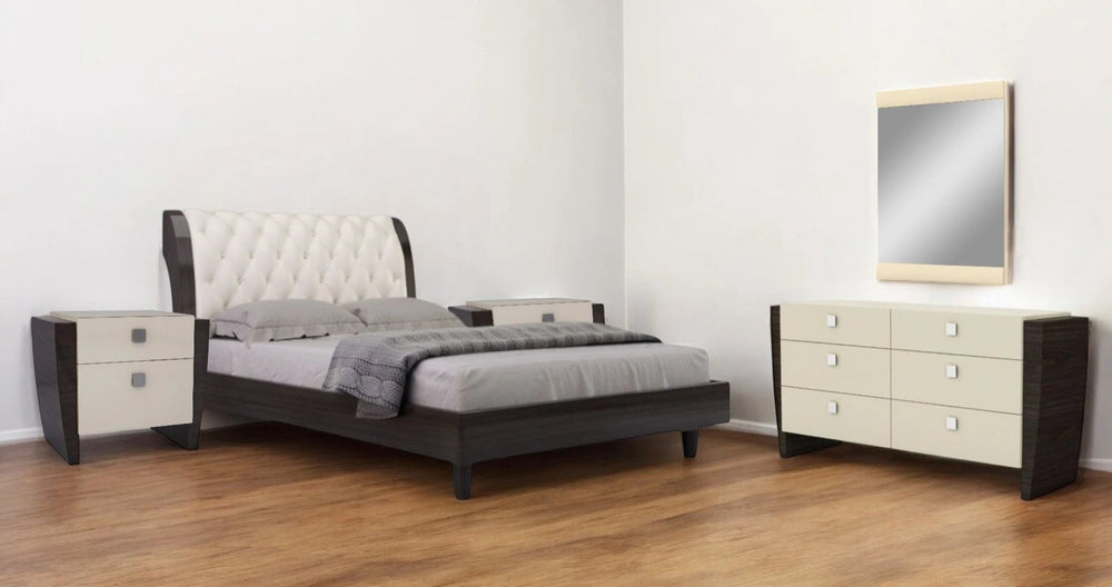 Four Piece Beige Solid and Manufactured Wood Bedroom Set With Mirror - Homeroots