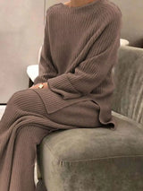 Full Size Ribbed Knit Relaxed Fit Top and Pants Sweater Set Plus Size - Trendsi - Flyclothing LLC
