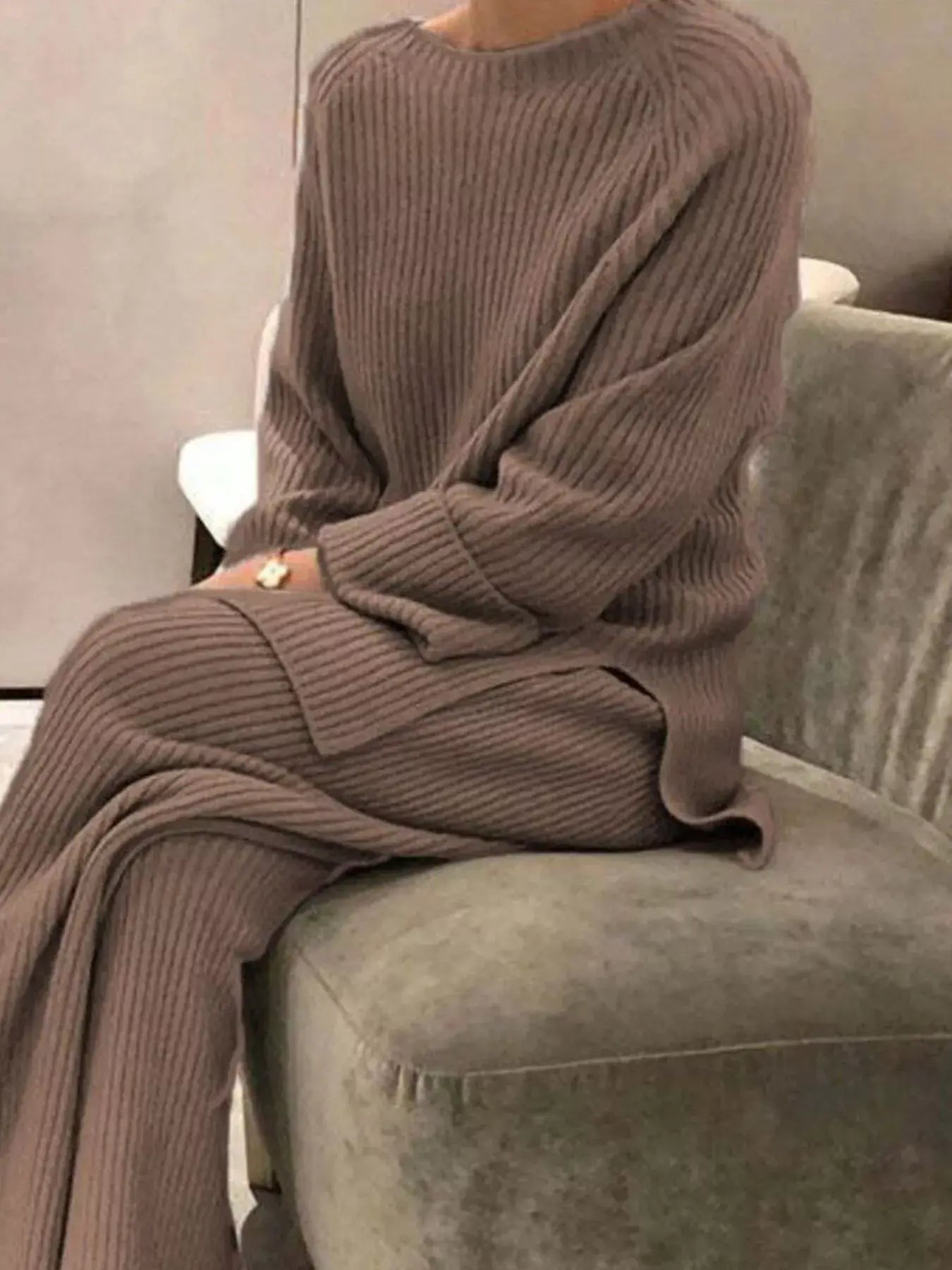 Full Size Ribbed Knit Relaxed Fit Top and Pants Sweater Set Plus Size - Trendsi - Flyclothing LLC