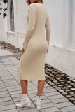 Slit V-Neck Long Sleeve Midi Dress - Trendsi - Flyclothing LLC