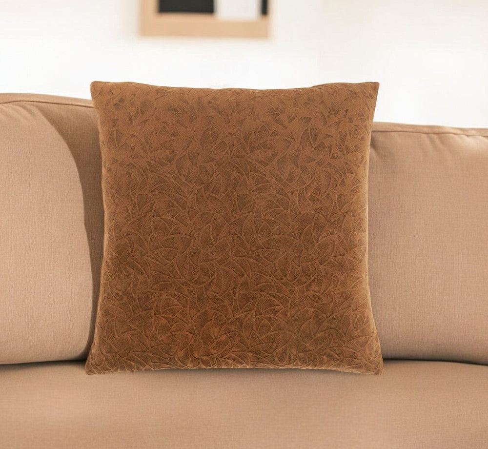 18" X 18" Brown Velvet Polyester Geometric Zippered Pillow - Homeroots