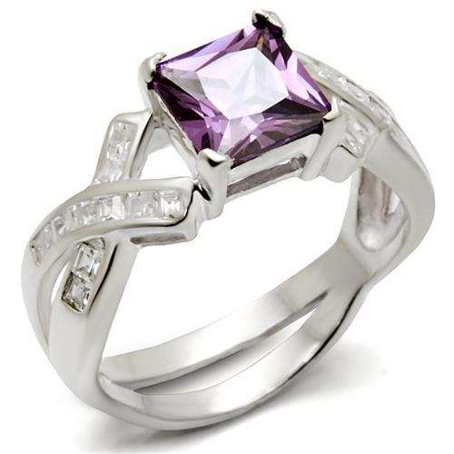 34403 - High-Polished 925 Sterling Silver Ring with AAA Grade CZ in Amethyst - Alamode - Flyclothing LLC
