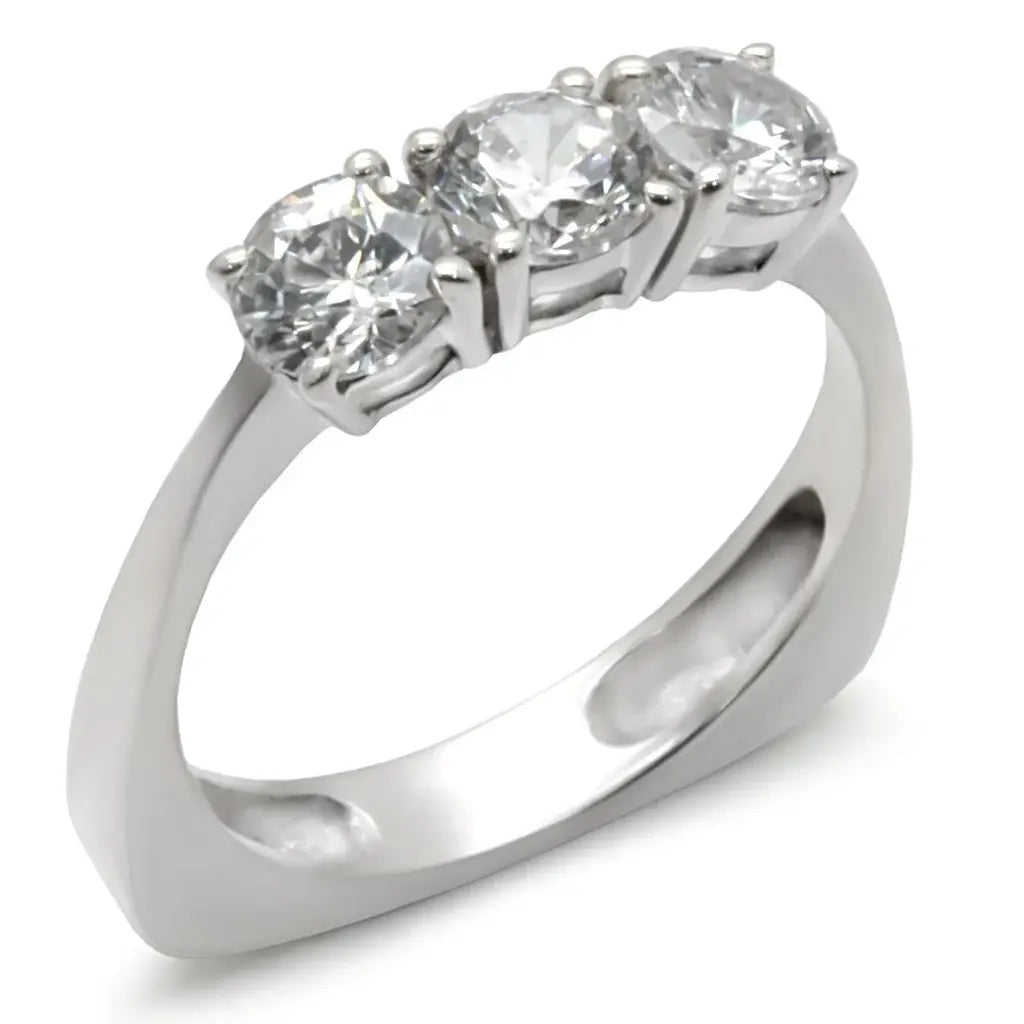 34418 - High-Polished 925 Sterling Silver Ring with AAA Grade CZ in Clear - Alamode - Flyclothing LLC