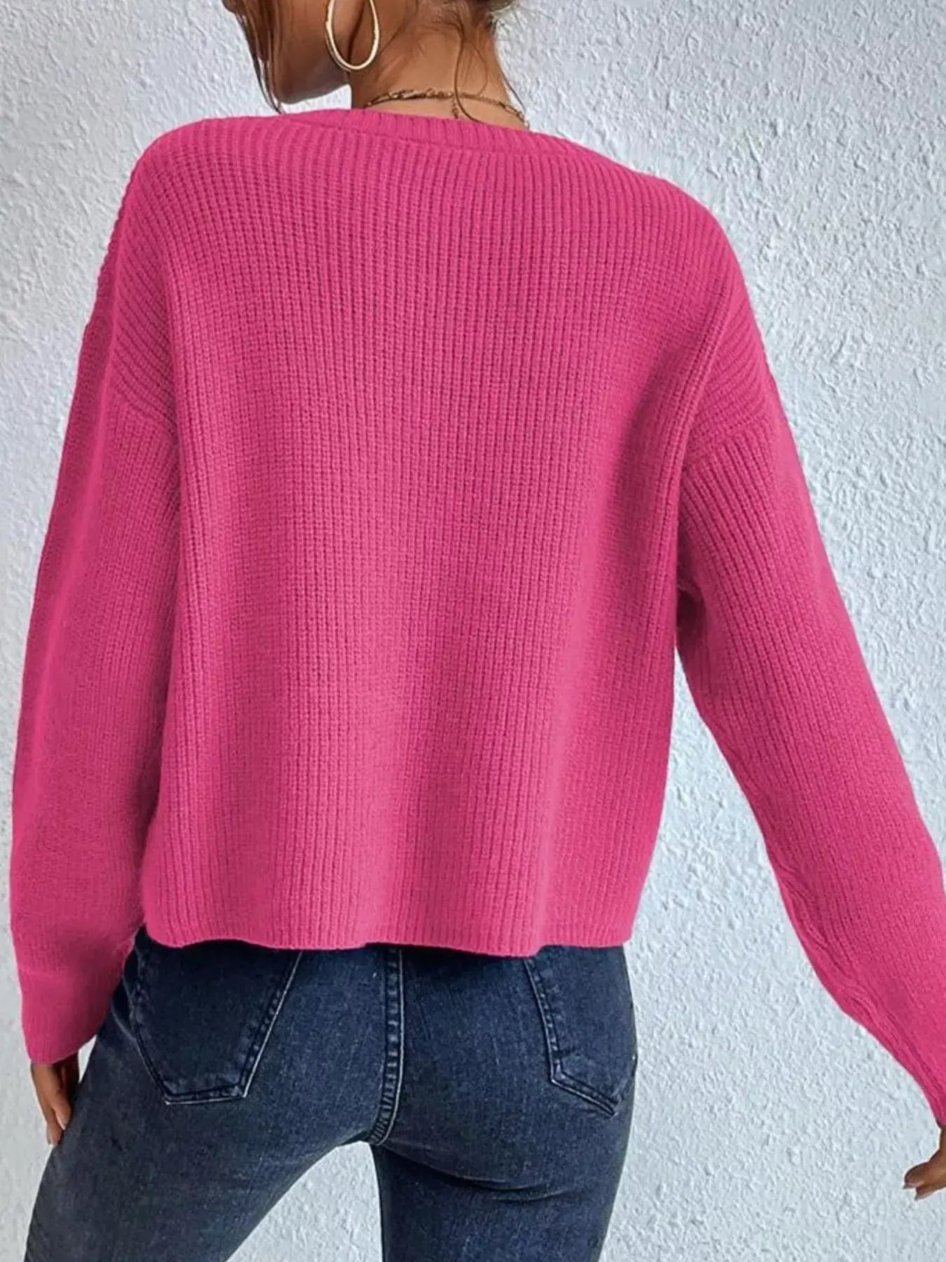 Ribbed Knit Dropped Shoulder Sweater - Trendsi - Flyclothing LLC