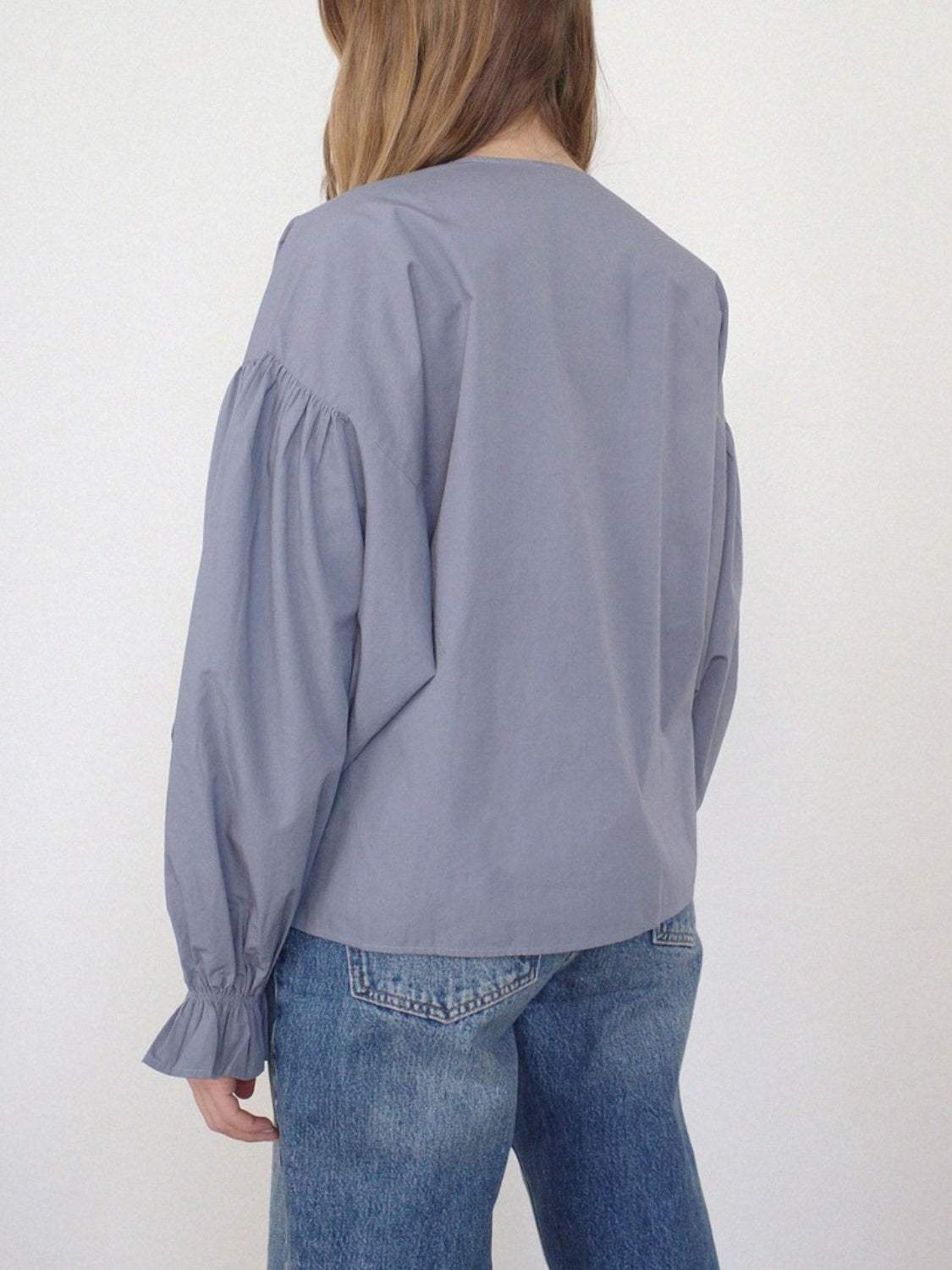 Tied Flounce Sleeve Blouse - Trendsi - Flyclothing LLC