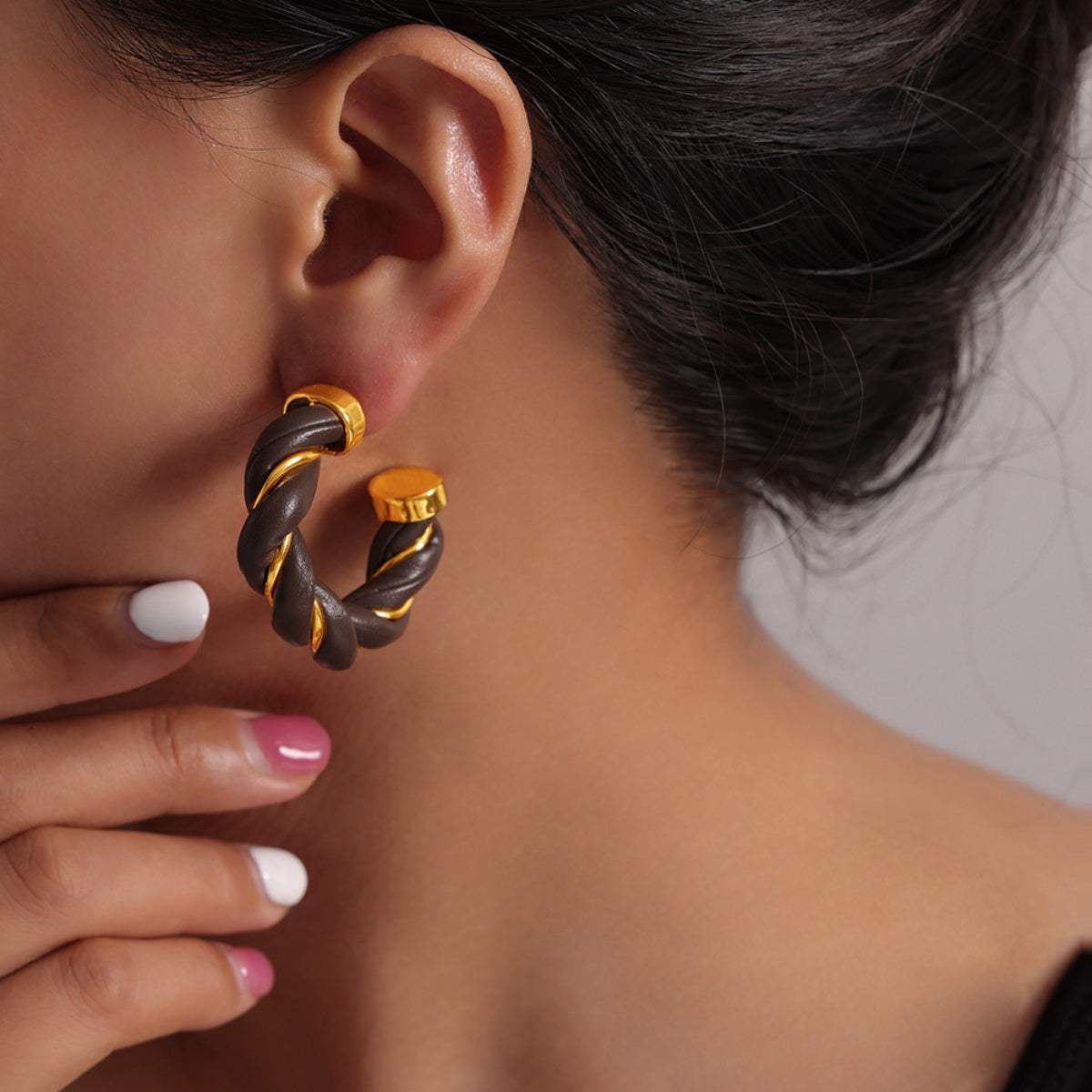 Twisted Leather Rope C-Hoop Earrings - Trendsi - Flyclothing LLC