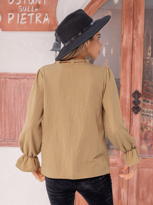 Ruched Flounce Sleeve Blouse - Trendsi