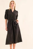 And The Why Waffle Textured Ribbon Waist Midi Dress - Trendsi