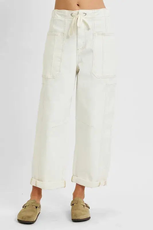 RISEN Full Size High Rise Crop Wide Barrel Cargo Pocket Jeans Plus Size - Trendsi - Flyclothing LLC