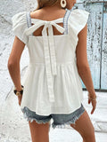 Embroidered Square Neck Cap Sleeve Blouse - Trendsi - Flyclothing LLC