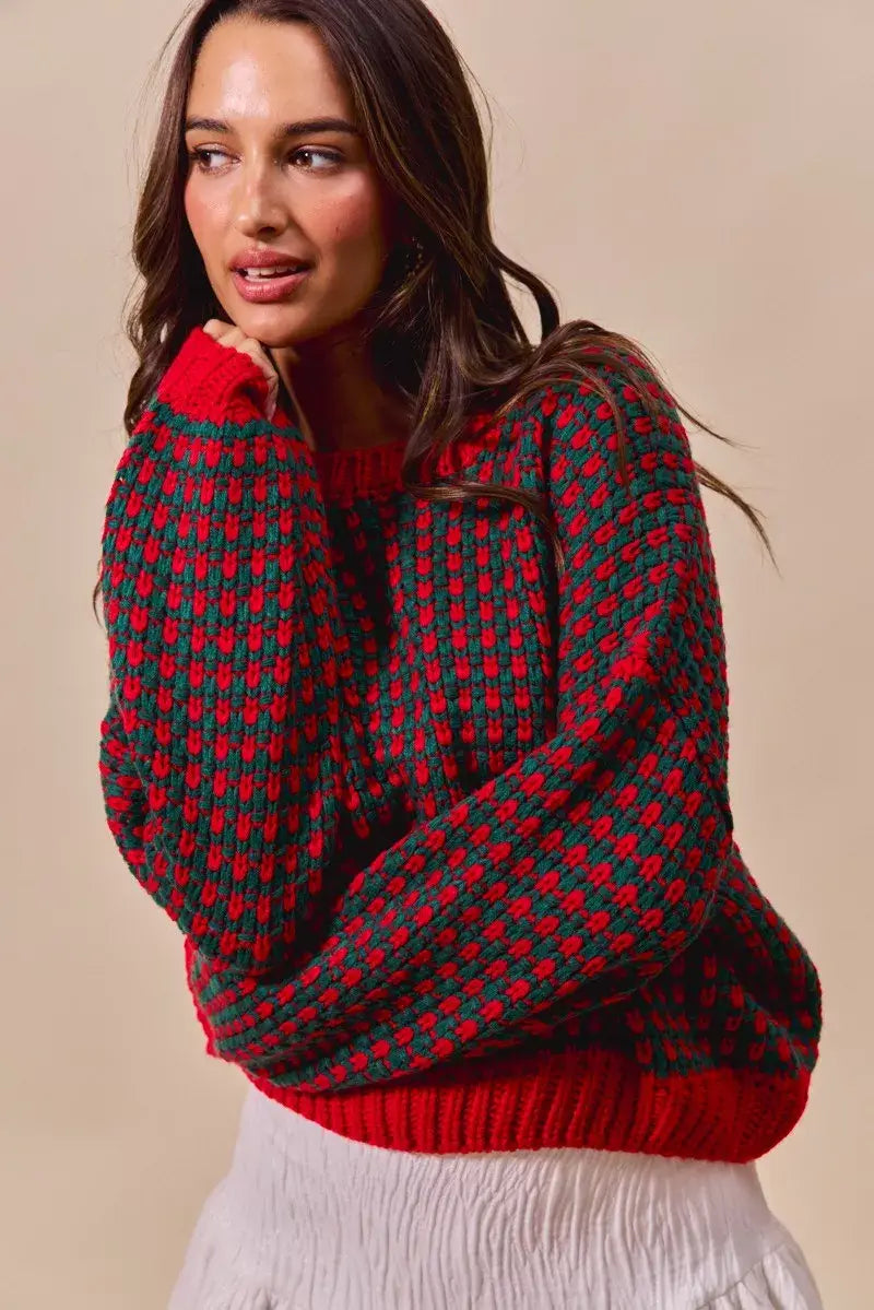 SO ME Textured Two Tone Sweater - Trendsi - Flyclothing LLC