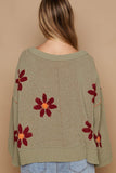 POL V-Neck Floral Pattern Chenille Sweater - Trendsi