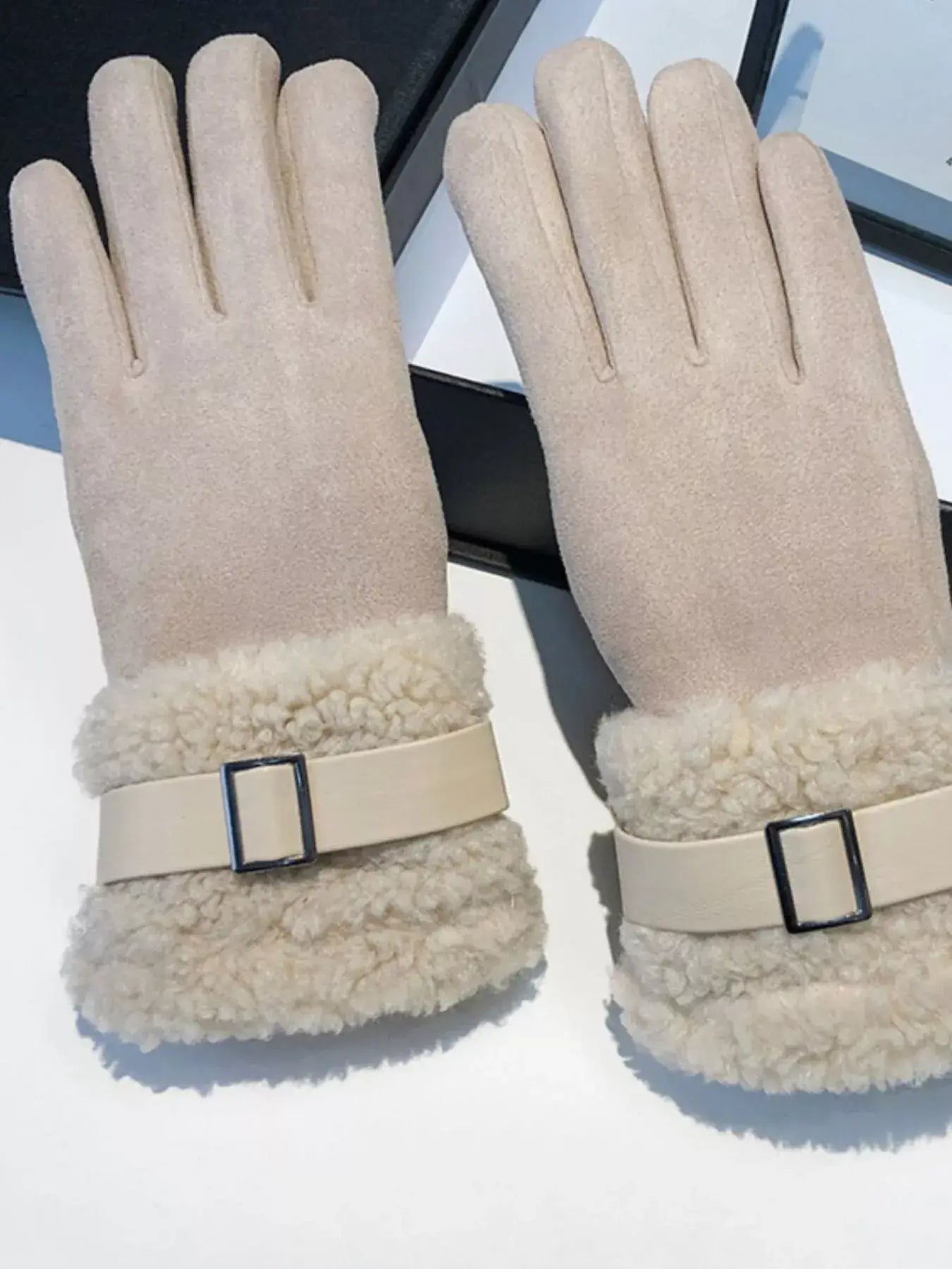 Suede Gloves with Fur Cuff - Trendsi - Flyclothing LLC