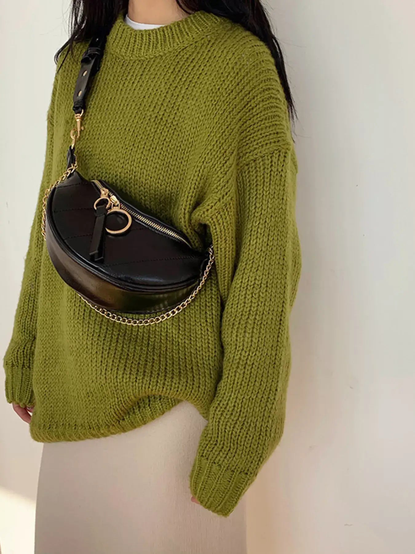 Chain Decor Crescent Crossbody Bag - Trendsi - Flyclothing LLC