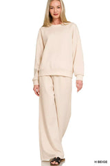 Zenana Scuba Crewneck Pullover and Pants Set - Trendsi - Flyclothing LLC