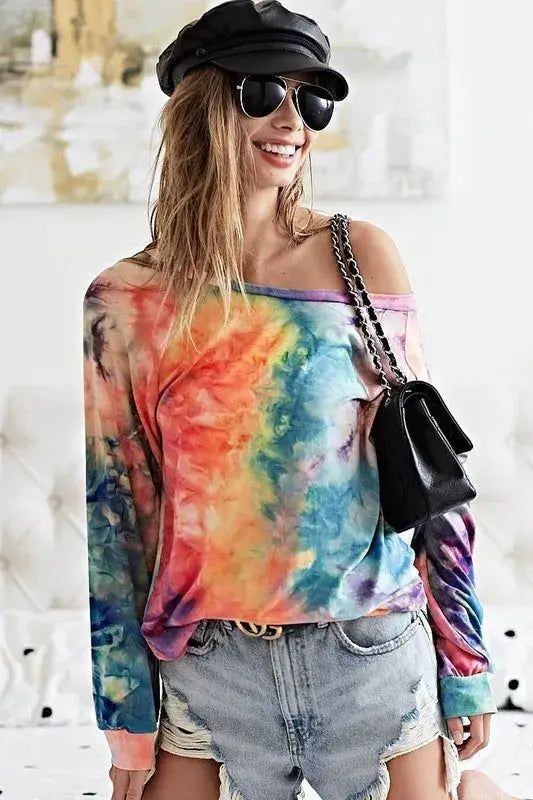 BiBi Tie Dye Soft Knit Jersey Top - Trendsi - Flyclothing LLC