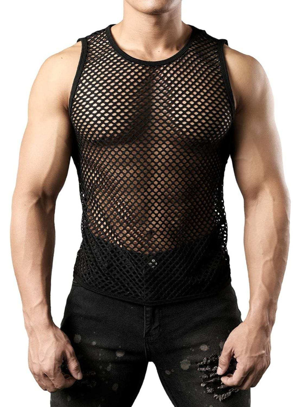 Men's Openwork Round Neck Tank - Trendsi - Flyclothing LLC