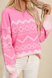 Geometric Drop Shoulder Long Sleeve Sweater - Trendsi