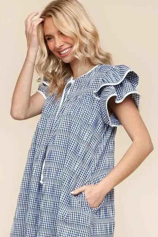 Haptics Double Ruffle Sleeve Dress with Side Pockets - Trendsi - Flyclothing LLC