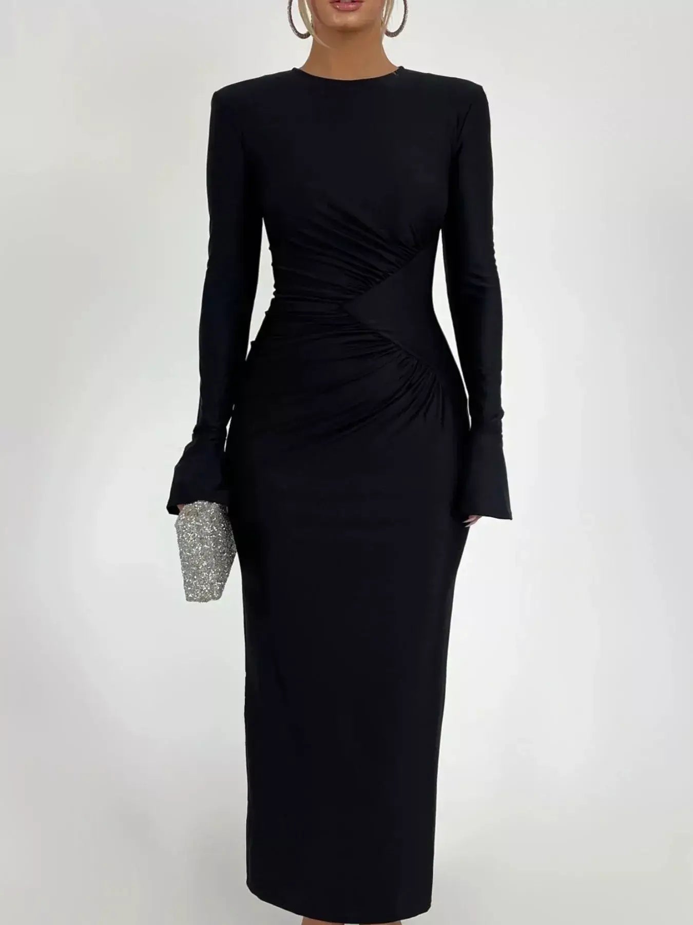 Ruched Long Sleeve Bodycon Maxi Dress - Trendsi - Flyclothing LLC