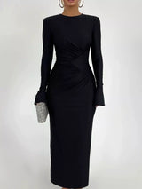 Ruched Long Sleeve Bodycon Maxi Dress - Trendsi - Flyclothing LLC