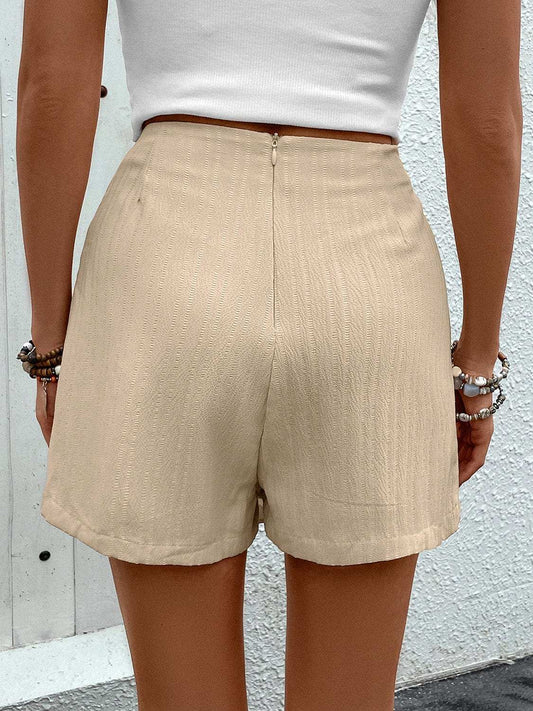 Pocketed High Waist Shorts with Zip - Trendsi - Flyclothing LLC