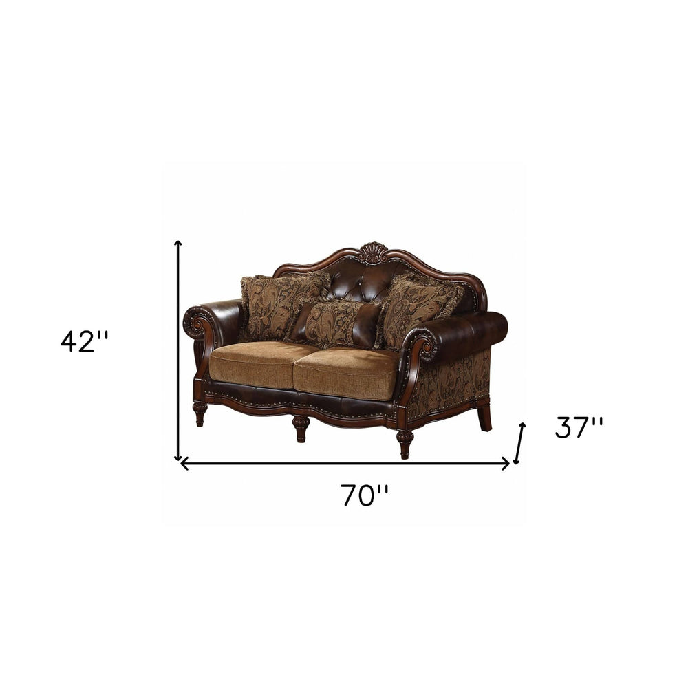70" Brown Faux Leather Chesterfield Loveseat - Homeroots