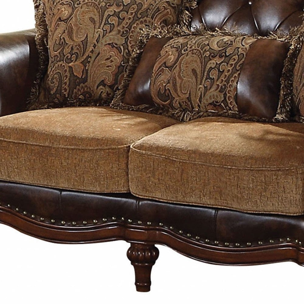 70" Brown Faux Leather Chesterfield Loveseat - Homeroots