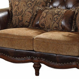 70" Brown Faux Leather Chesterfield Loveseat - Homeroots