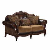 70" Brown Faux Leather Chesterfield Loveseat - Homeroots