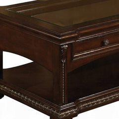 50" Brown Glass And Solid Wood Coffee Table With Two Drawers - Homeroots