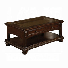 50" Brown Glass And Solid Wood Coffee Table With Two Drawers - Homeroots