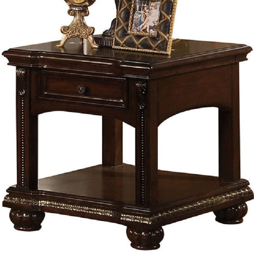 28" X 24" X 24" Cherry Wood Veneer End Table - Homeroots - Flyclothing LLC