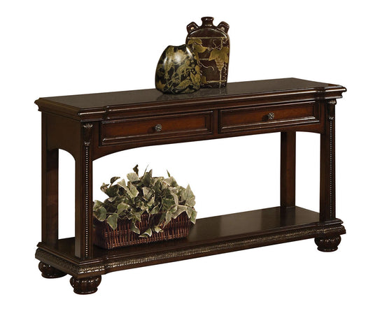18" Brown Solid Wood Console Table With Shelves And Drawers