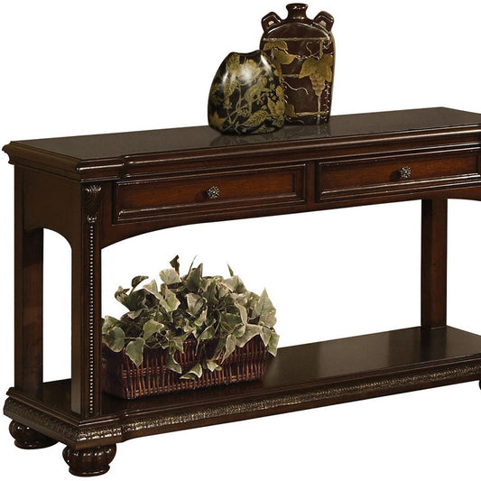 18" Brown Solid Wood Console Table With Shelves And Drawers